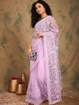 Suha - Ethnic Lavender Saree with Unstitched Blouse