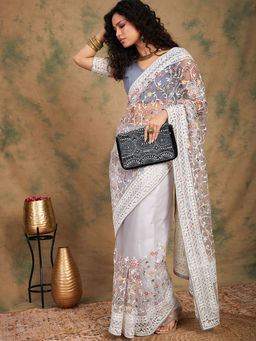 Suha - Ethnic Grey Saree with Unstitched Blouse