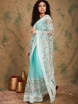 Suha - Ethnic Blue Saree with Unstitched Blouse