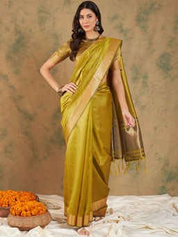 Suha - Ethnic Yellow Saree with Unstitched Blouse