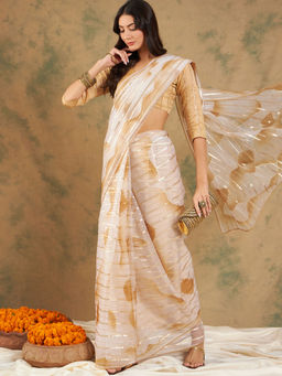 Suha - Ethnic Beige Saree with Unstitched Blouse