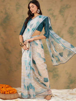 Suha - Ethnic Blue Saree with Unstitched Blouse