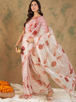 Suha - Ethnic Rust Saree with Unstitched Blouse