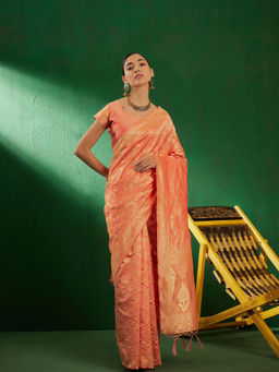 Suha - Ethnic Peach Saree with Unstitched Blouse