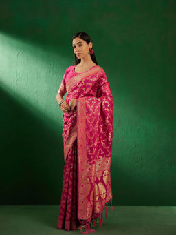 Suha - Ethnic Pink Saree with Unstitched Blouse