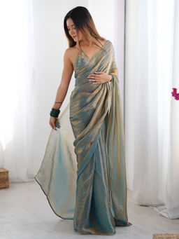 Sareemall - Grey Pre-Draped Saree with Unstitched Blouse