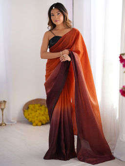 Sareemall - Rust Solid Pre-Draped Saree with Unstitched Blouse