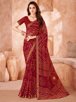 Sareemall - Maroon Printed Designer Saree with Unstitched Blouse