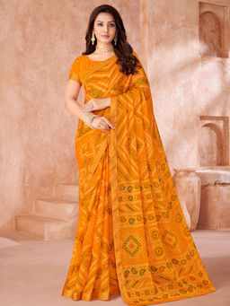 Sareemall - Yellow Printed Designer Saree with Unstitched Blouse