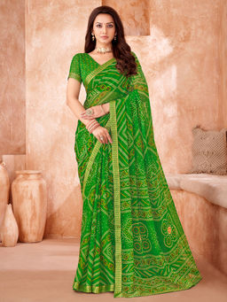 Sareemall - Green Printed Designer Saree with Unstitched Blouse