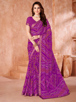 Sareemall - Magenta Printed Designer Saree with Unstitched Blouse