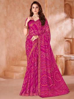Sareemall - Pink Printed Designer Saree with Unstitched Blouse
