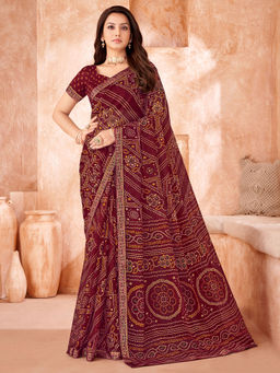 Sareemall - Burgundy Printed Designer Saree with Unstitched Blouse