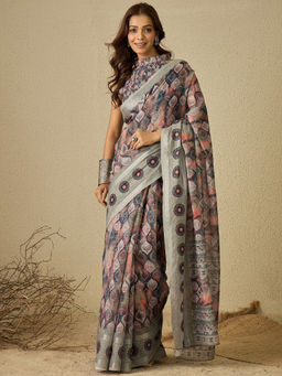 Sareemall - Multi-Coloured Digital Print Designer Saree with Unstitched Blouse