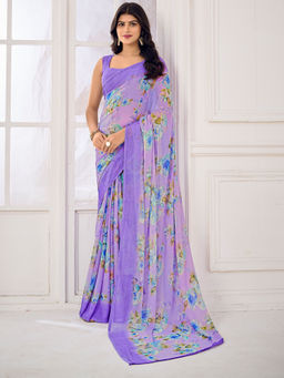 Sareemall - Lavender Printed Designer Saree with Unstitched Blouse