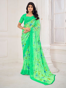 Sareemall - Green Printed Designer Saree with Unstitched Blouse