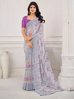Sareemall - Grey Printed Designer Saree with Unstitched Blouse