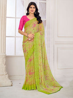 Sareemall - Green Printed Designer Saree with Unstitched Blouse