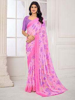 Sareemall - Pink Printed Designer Saree with Unstitched Blouse