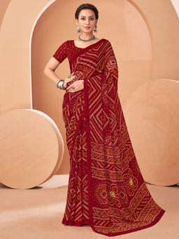 Sareemall - Maroon Printed Designer Saree with Unstitched Blouse