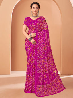 Sareemall - Pink Printed Designer Saree with Unstitched Blouse
