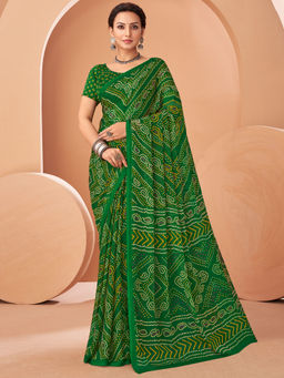 Sareemall - Green Printed Designer Saree with Unstitched Blouse