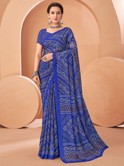 Sareemall - Blue Printed Designer Saree with Unstitched Blouse