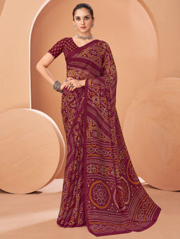 Sareemall - Burgundy Printed Designer Saree with Unstitched Blouse