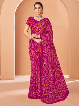 Sareemall - Pink Printed Designer Saree with Unstitched Blouse