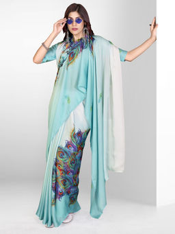 Sareemall - Blue Digital Print Designer Saree with Unstitched Blouse