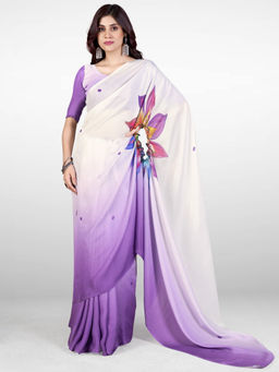 Sareemall - Lavender Digital Print Designer Saree with Unstitched Blouse