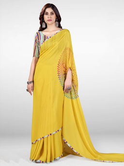 Sareemall - Yellow Digital Print Designer Saree with Unstitched Blouse