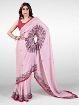 Sareemall - Pink Digital Print Designer Saree with Unstitched Blouse
