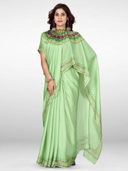Sareemall - Green Digital Print Designer Saree with Unstitched Blouse