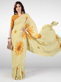 Sareemall - Yellow Digital Print Designer Saree with Unstitched Blouse