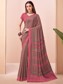 Sareemall - Pink Printed Designer Saree with Unstitched Blouse