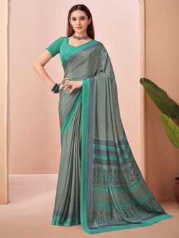 Sareemall - Sea Green Printed Designer Saree with Unstitched Blouse