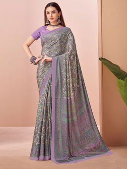 Sareemall - Lavender Printed Designer Saree with Unstitched Blouse