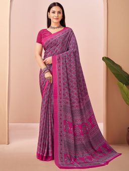 Sareemall - Pink Printed Designer Saree with Unstitched Blouse