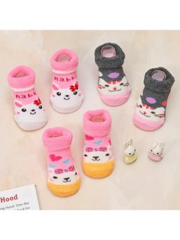 Yellow Bee - Cuddly Critters Baby Socks for Girls - Pink, White & Grey (Pack of 3)