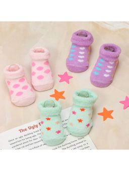 Yellow Bee - Charming Tiny Prints Socks for Girls - Pink, Purple & Aqua (Pack of 3)