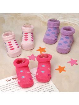 Yellow Bee - Crown Ruffle Cuff Socks for Girls - Pink & Purple (Pack of 3)