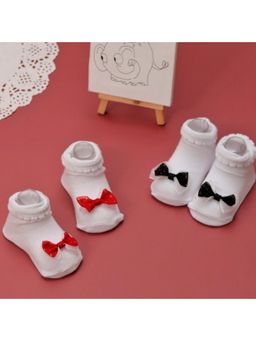 Yellow Bee - Socks with Bow Accents for Girls - White (Pack of 2)