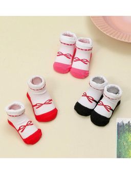 Yellow Bee - Bow Socks Combo- for Girls - Pink, Red & Black (Pack of 3)