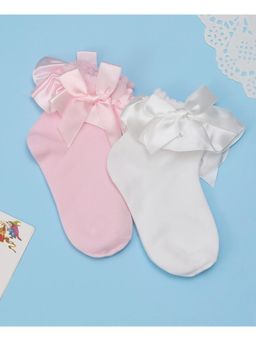 Yellow Bee - Charming Baby Bow-Knot Socks for Girls - Pink & White (Pack of 2)