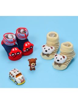 Yellow Bee - Socks with Adorable Car and Bear Designs for Boys (Pack of 2)