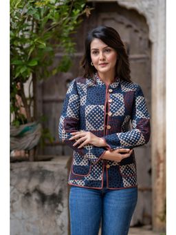 NAVYAS FASHION - Dot Block Printed Reversible Quilted Jacket