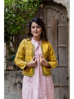 NAVYAS FASHION - Yellow Embroidered Reversible Quilted Jacket