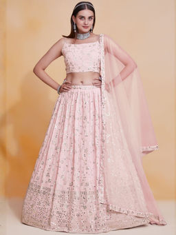 Odette - Pink Georgette Embellished Lehenga with Blouse Piece and Dupatta