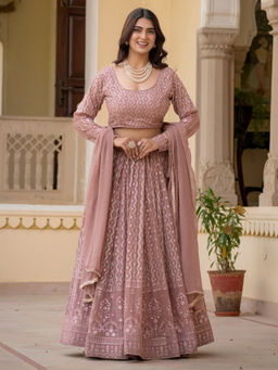 Odette - Mauve Georgette Embellished Lehenga with Blouse Piece and Dupatta